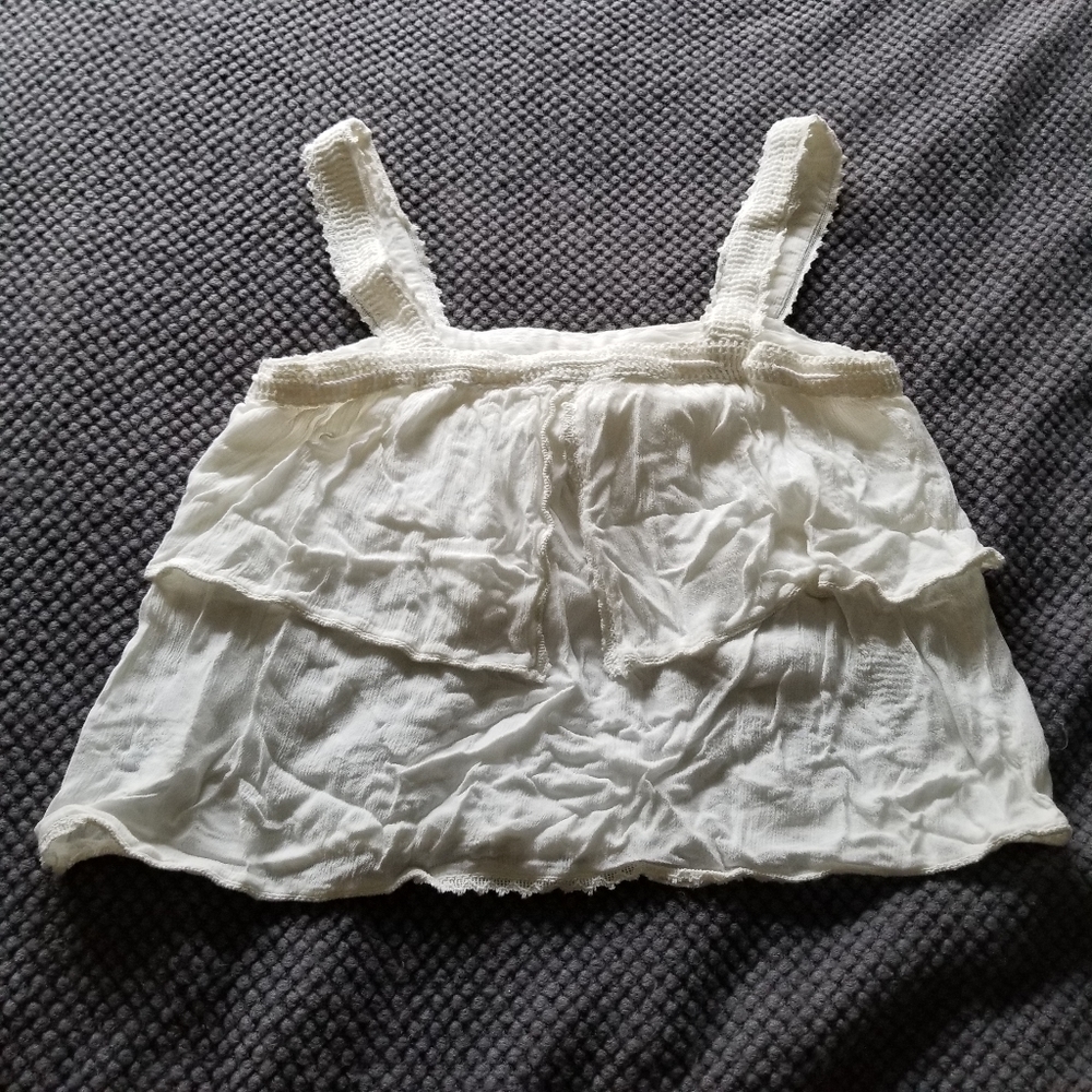 🛍Large Boho Hippie Laundry White Crop Ruffle Tank - Picture 4 of 6